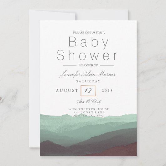 Chic Mountain Waterverf | Pastel Baby shower Kaart (Voorkant)