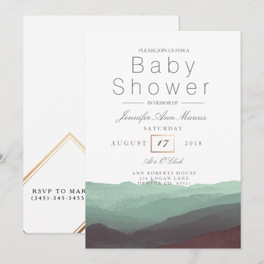 Chic Mountain Waterverf | Pastel Baby shower Kaart (Voorkant / Achterkant)