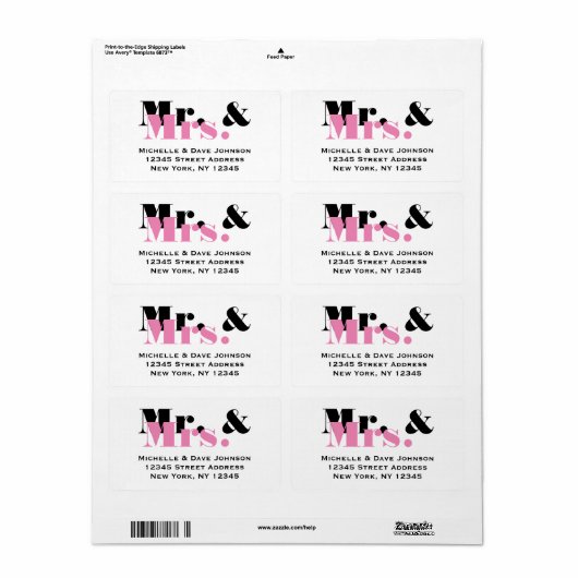 Chic Mr and Mrs address labels for married koppel (Full Sheet)