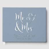Chic Mr. Mrs. Photo Dusty Blue Wedding Silver Gastenboek (Voorkant)