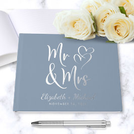 Chic Mr. Mrs. Photo Dusty Blue Wedding Silver Gastenboek