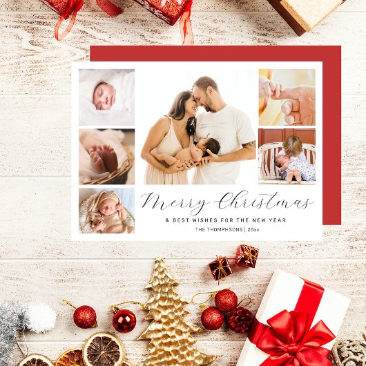 Chic Multi Foto Collage Jaaroverzicht Kerstmis Feestdagenkaart