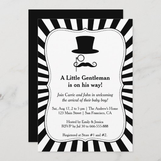 Chic Mustache Gentleman doucheuitnodiging voor bab Kaart (Voorkant / Achterkant)