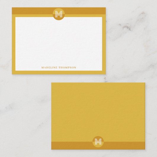 Chic Mustard Yellow Geometric Modern Monogram Notitiekaartje (Voorkant / Achterkant)