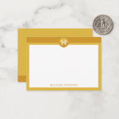 Chic Mustard Yellow Geometric Modern Monogram Notitiekaartje (Voorkant / Achterkant in situ)
