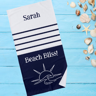 Chic naam Navy Blue Strepen Oceaan Strandlaken