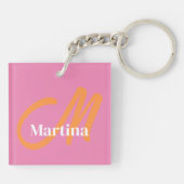Chic Name Initiaal roze monogram Sleutelhanger (Achterkant)