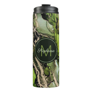 Chic Named Abstract Green Gold Camouflage Thermosbeker