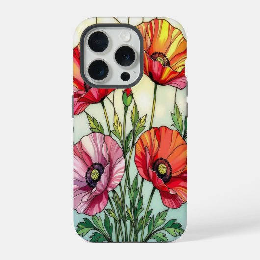 Chic nature lovers cute poppies stained Glass iPhone Hoesje (Achterkant)