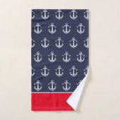 Chic Nautical Anchor Bathroom Red White Navy Blue Bad Handdoek (Handdoek)