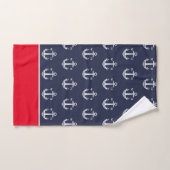 Chic Nautical Anchor Bathroom Red White Navy Blue Bad Handdoek (Handdoek)