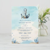 Chic Nautical Anchor Beach Modern QR Code Wedding  Kaart (Staand voorkant)