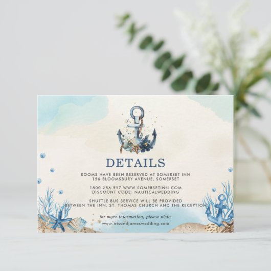 Chic Nautical Anchor Beach Modern Wedding Informatiekaartje (Staand voorkant)