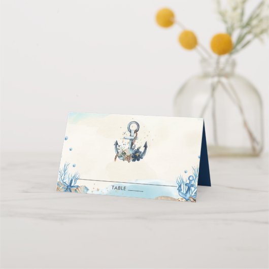 Chic Nautical Anchor Beach Modern Wedding Plaatskaartje (Achterkant)
