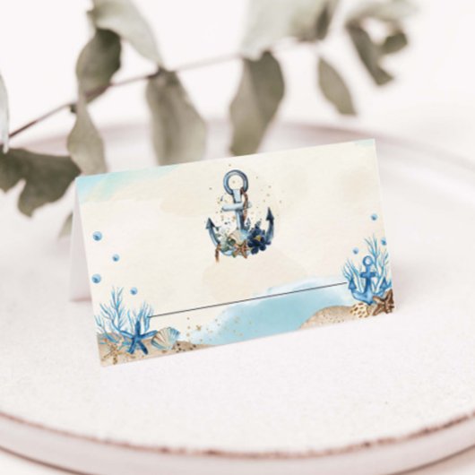 Chic Nautical Anchor Beach Modern Wedding Plaatskaartje