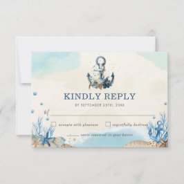 Chic Nautical Anchor Beach Modern Wedding RSVP Kaartje