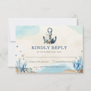 Chic Nautical Anchor Beach Modern Wedding RSVP Kaartje