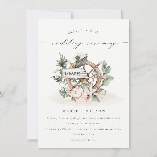 Chic Nautical Anchor Wheel Floral Wedding Invite Bedankkaart (Voorkant)