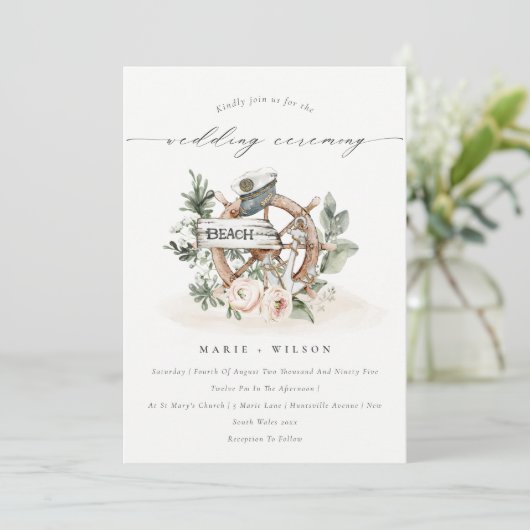 Chic Nautical Anchor Wheel Floral Wedding Invite Bedankkaart (Staand voorkant)