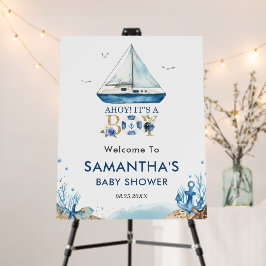 Chic Nautical Blue Boat Boy Baby shower Welkom