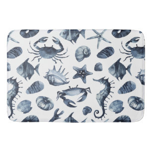 Chic Nautical Blue Seashell zeepaardzeepaardkrab Badmat