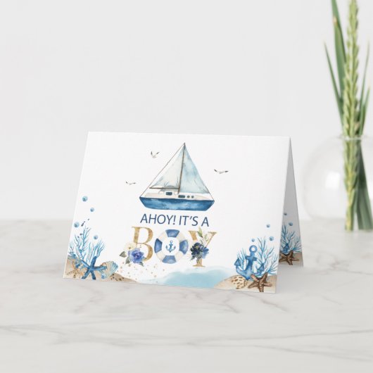Chic Nautical Boat Ahoy Het is een Boy Baby shower Bedankkaart (Voorkant)