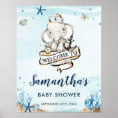 Chic Nautical Elephant Boy Baby shower Welkom Poster (Voorkant)