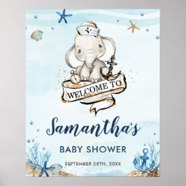 Chic Nautical Elephant Boy Baby shower Welkom Poster