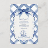 Chic Nautical Navy Blue Bow Wedding Informatiekaartje (Voorkant)