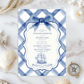 Chic Nautical Navy Blue Bow Wedding Kaart