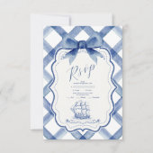 Chic Nautical Navy Blue Bow Wedding RSVP Kaartje (Voorkant)