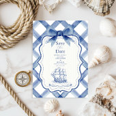 Chic Nautical Navy Blue Bow Wedding Save The Date