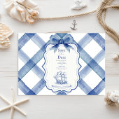 Chic Nautical Navy Blue Bow Wedding Save The Date