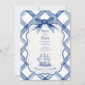 Chic Nautical Navy Blue Bow Wedding Save The Date (Voorkant)