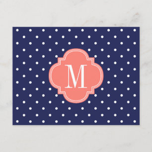 Chic Nautical Navy Polka Dots Coral gepersonalisee Kaart