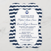 Chic Nautical Navy Waves Anchor Wedding Invite Kaart (Voorkant / Achterkant)
