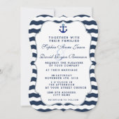 Chic Nautical Navy Waves Anchor Wedding Invite Kaart (Voorkant)