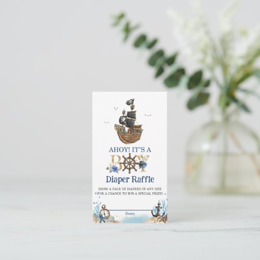 Chic Nautical Pirate Ahoy Het is een Man Diaper Ra Informatiekaartje (Staand voorkant)