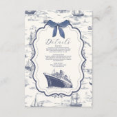 Chic Nautical Toile de Jouy Bow Wedding Informatiekaartje (Voorkant)