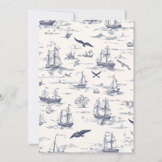 Chic Nautical Toile de Jouy Bow Wedding Kaart (Achterkant)