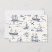 Chic Nautical Toile de Jouy Bow Wedding RSVP Kaartje (Achterkant)