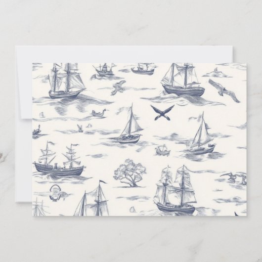 Chic Nautical Toile de Jouy Bow Wedding Save The Date (Achterkant)