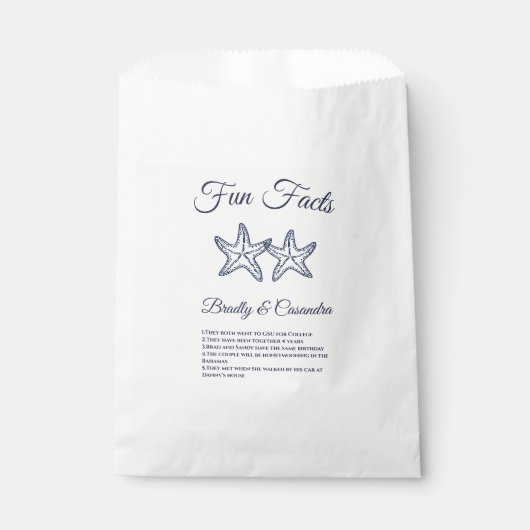 Chic Nautical Wedding Navy Blue Starfish Fun Facts Bedankzakje (Voorkant)