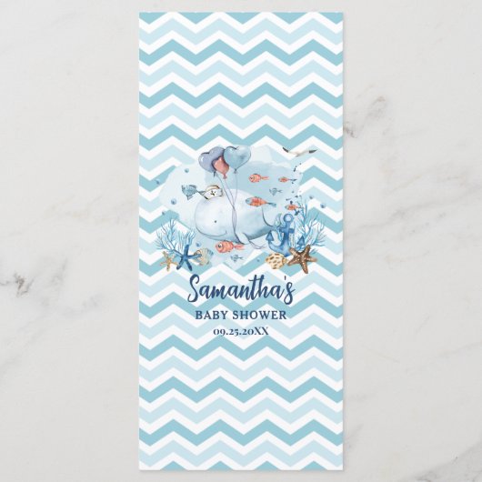 Chic Nautical Whale Blue Chevron Boy Baby shower Programmakaart (Achterkant)