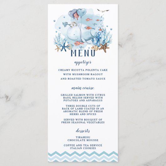 Chic Nautical Whale Blue Chevron Boy Baby shower Programmakaart (Voorkant)