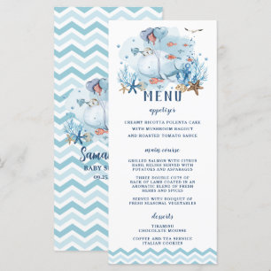 Chic Nautical Whale Blue Chevron Boy Baby shower Programmakaart