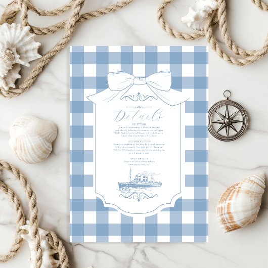 Chic Nautische Coquette Bow Wedding Informatiekaartje