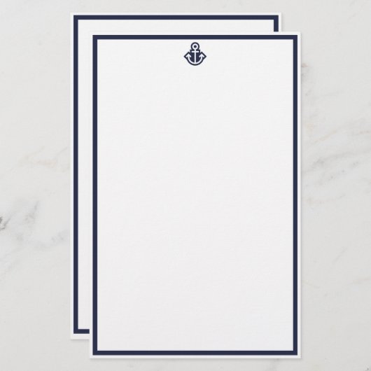 Chic Navy Anchor Stationery Briefpapier (Voorkant / Achterkant)