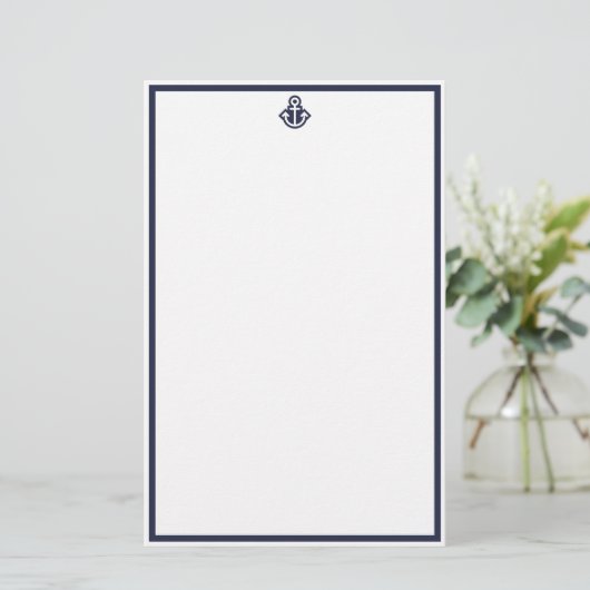 Chic Navy Anchor Stationery Briefpapier (Staand voorkant)