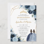 Chic Navy Baby Blauw Bloemen Meisjes Tweeling Quin Kaart (Voorkant)